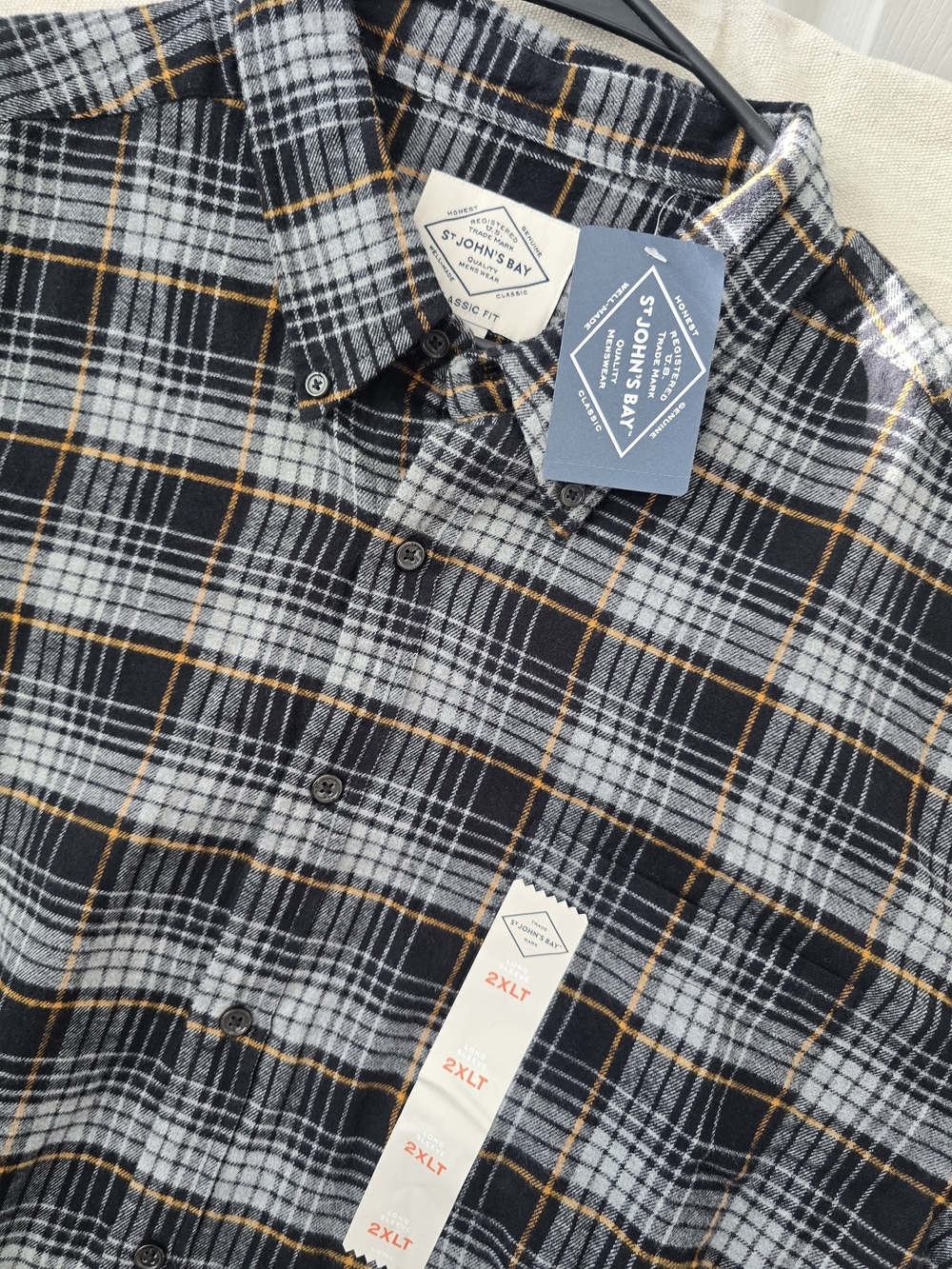 St. John's Bay Black, Gray & Yellow Plaid Button-Down Shirt